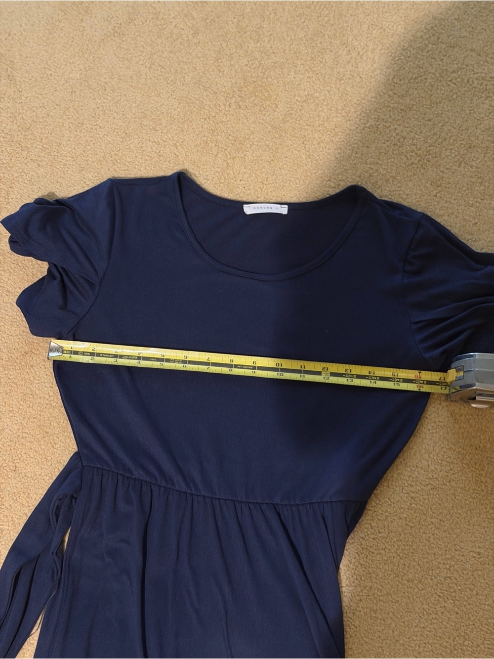 Reborn J Navy Short-Sleeve Tie-Waist Midi Dress - Picture 6 of 7